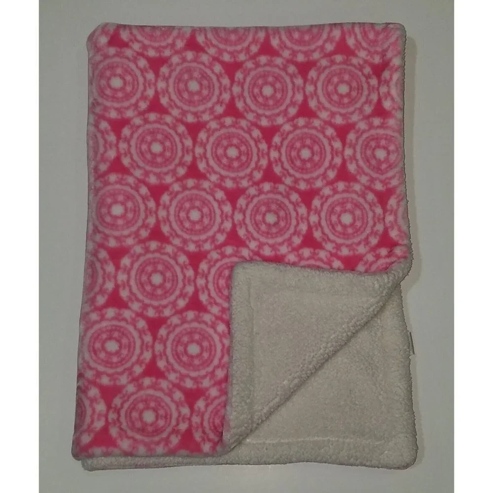 HB Hudson Baby Pink White Medallion Circle Blanket Girl Fleece Lovey 30